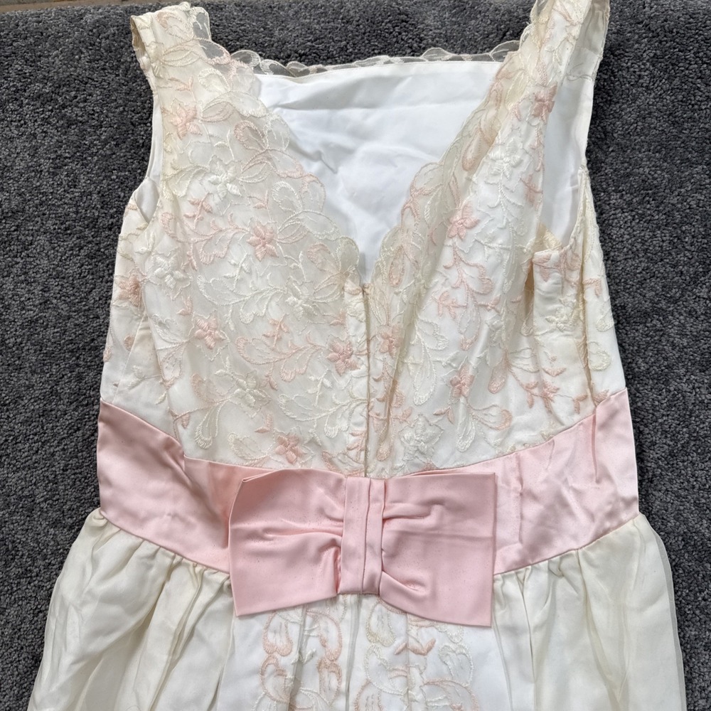 VTG Womens M 50's Prom Rockabilly Dress Sheath Pink Acetate Bow White Pink - Picture 2 of 15